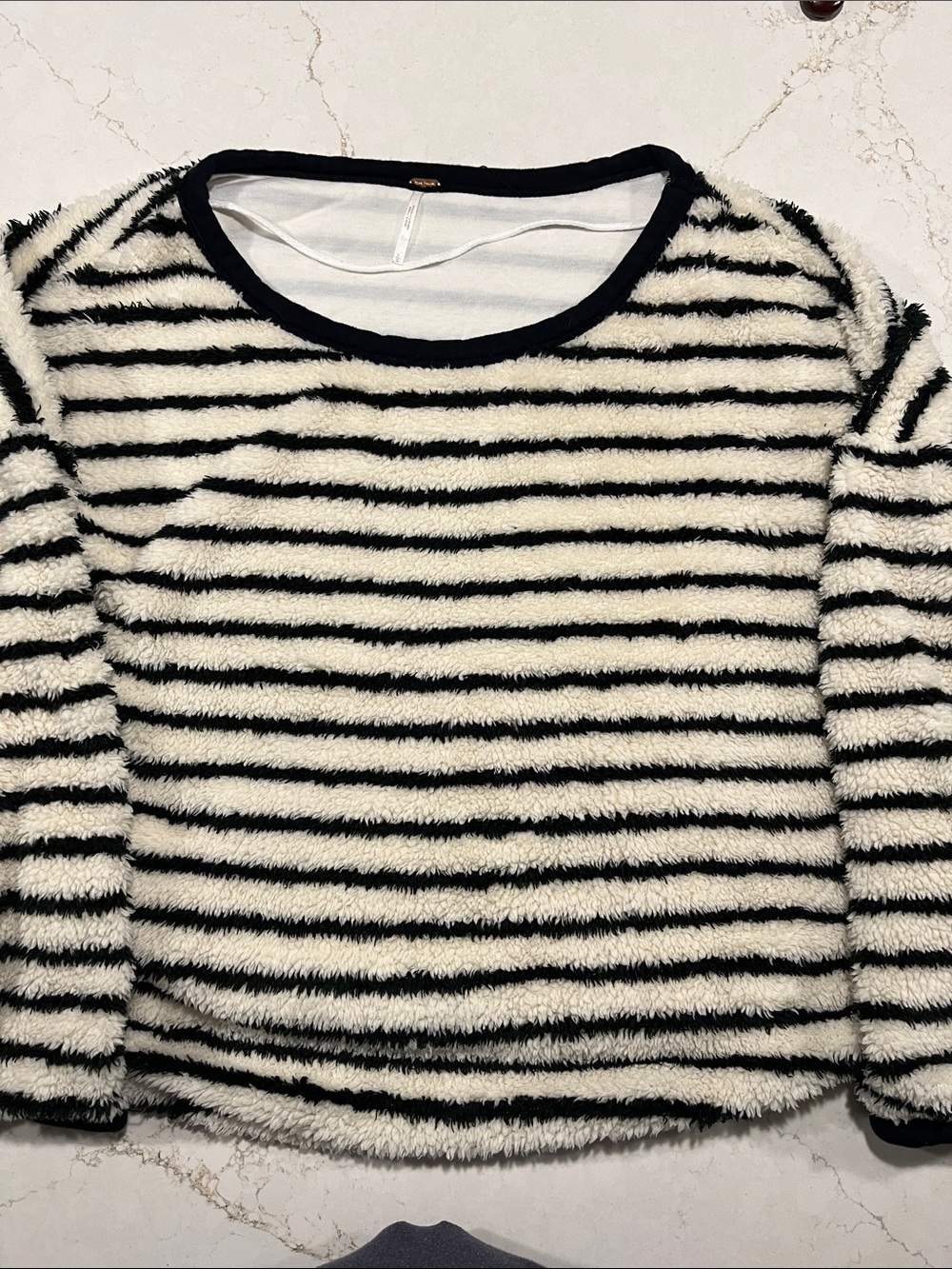 Free People Black and Ivory Striped Fuzzy Pullover